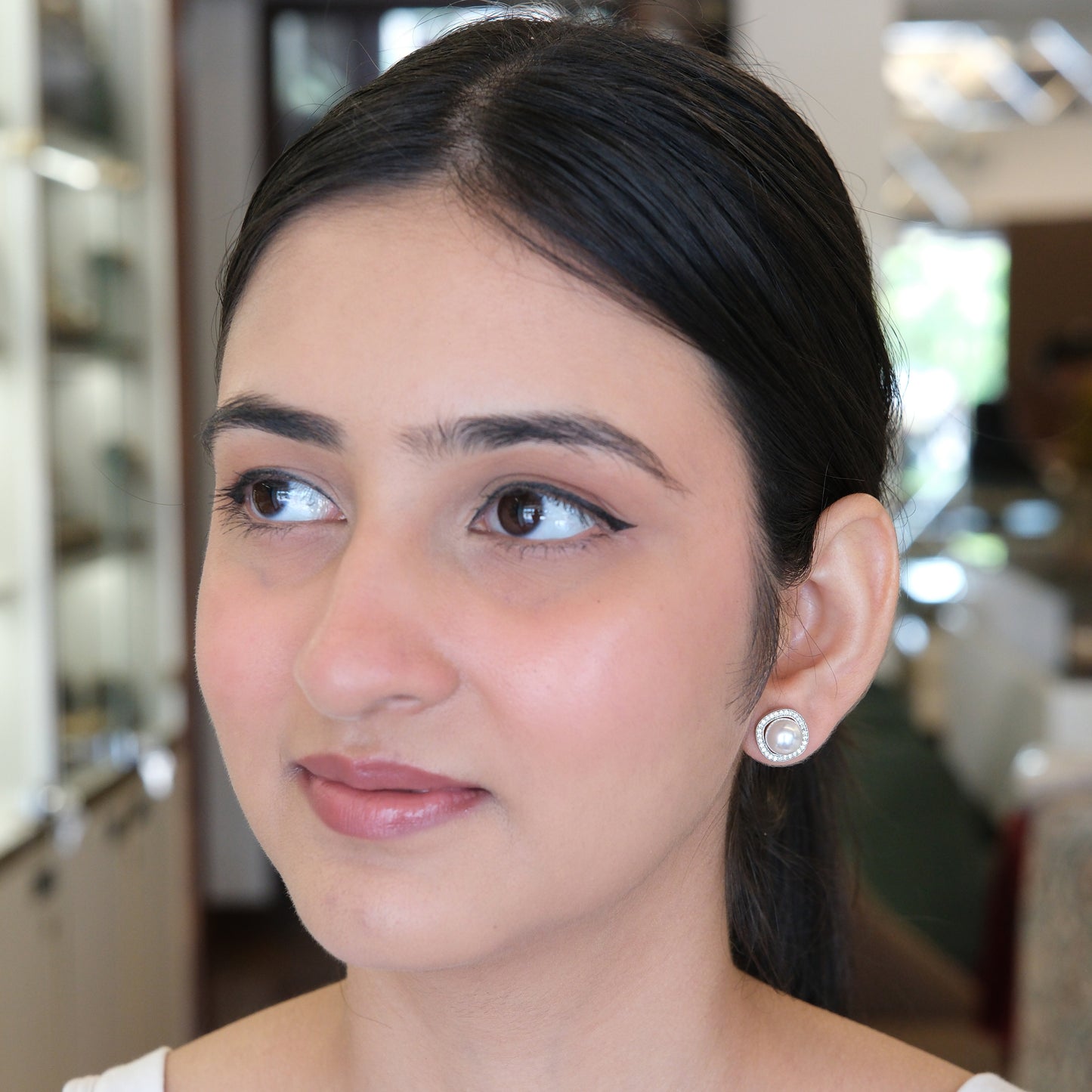 Classic Pearl American Diamond Stud Earrings