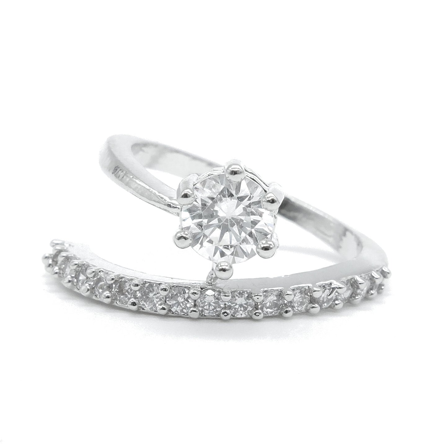 Silver Plated American Diamond Solitaire Ring