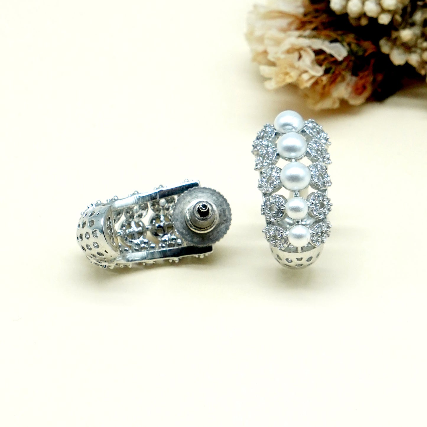 Pearl American Diamond Statement Earrings