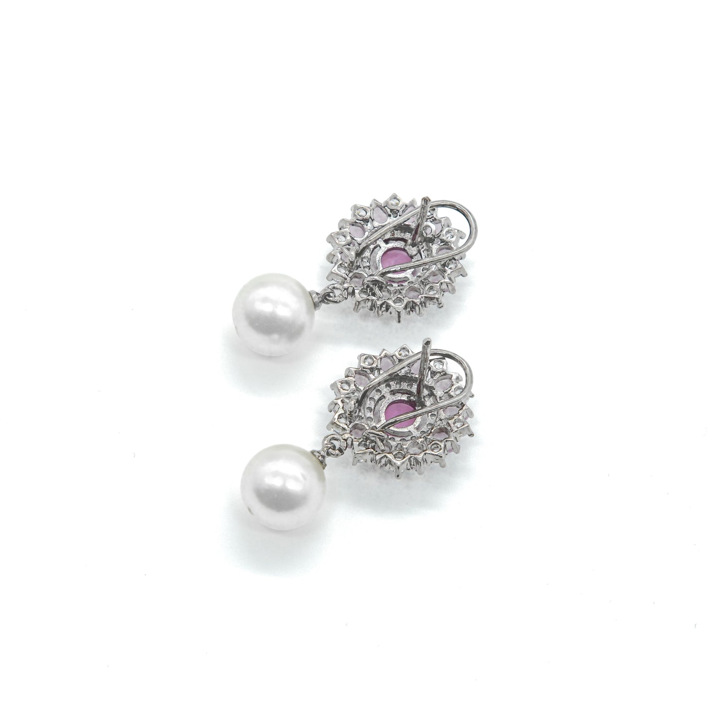 Pink Stone Pearl Drop Earrings for Women