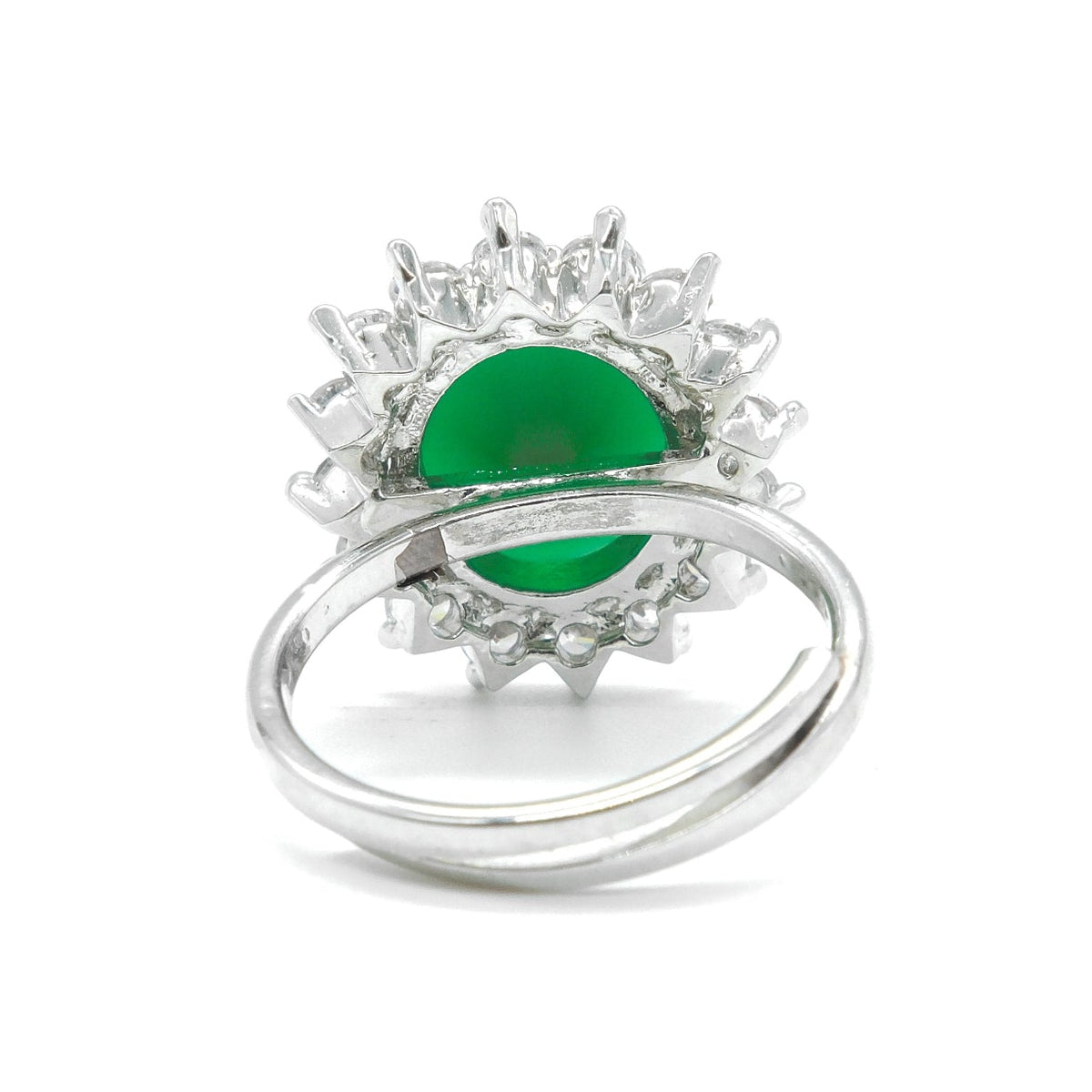 Rhodium Plated Green American Diamond Floral Halo Ring