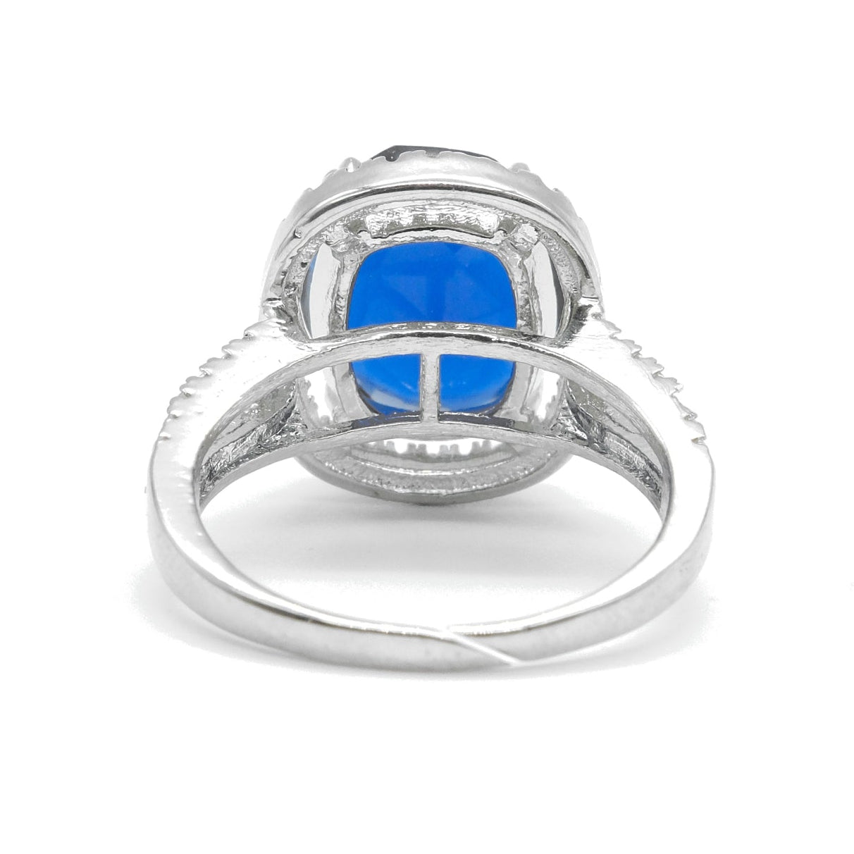 Silver Plated Blue American Diamond Round Halo Ring