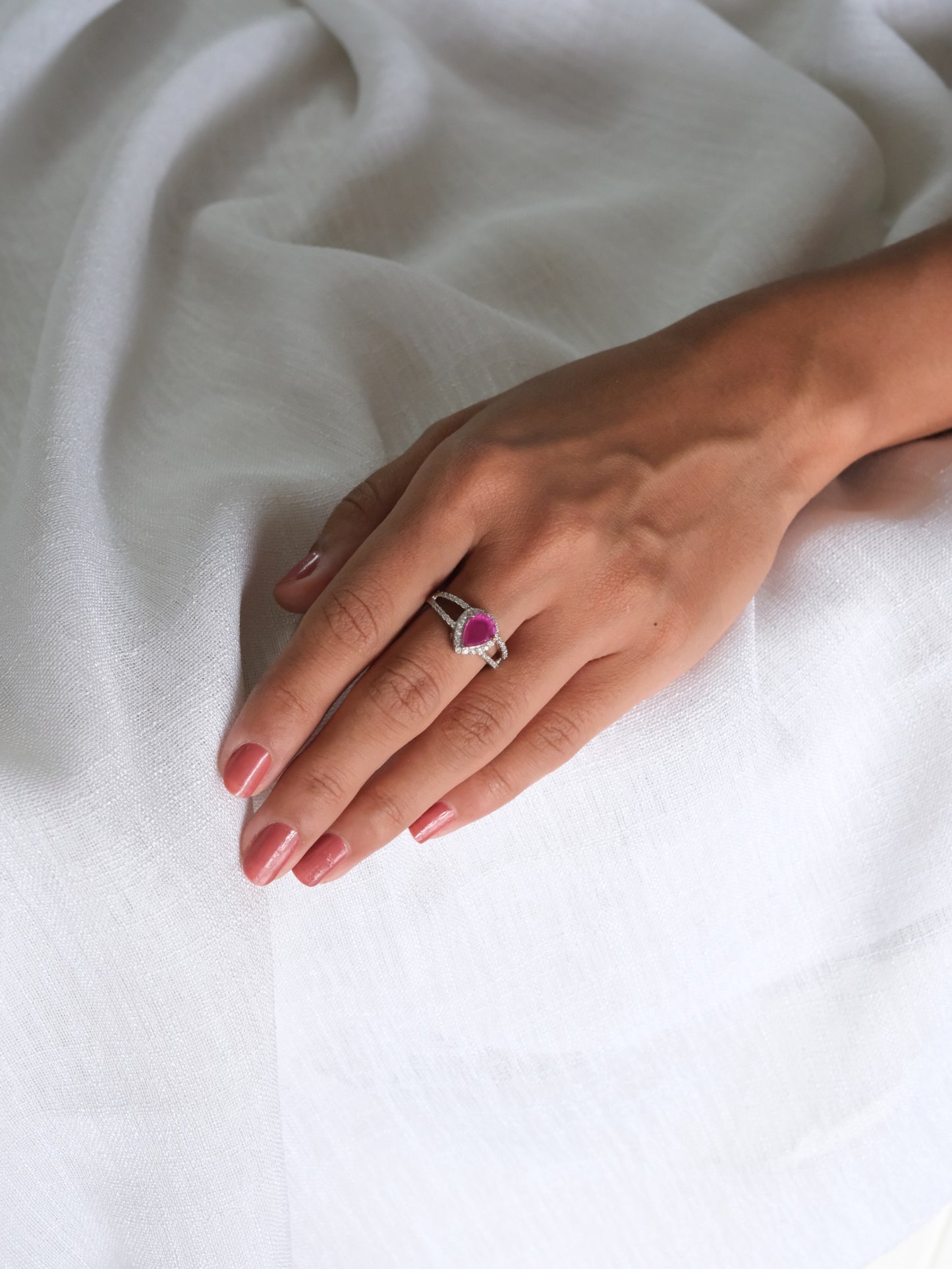 Pink Pear Stone American Diamond Ring