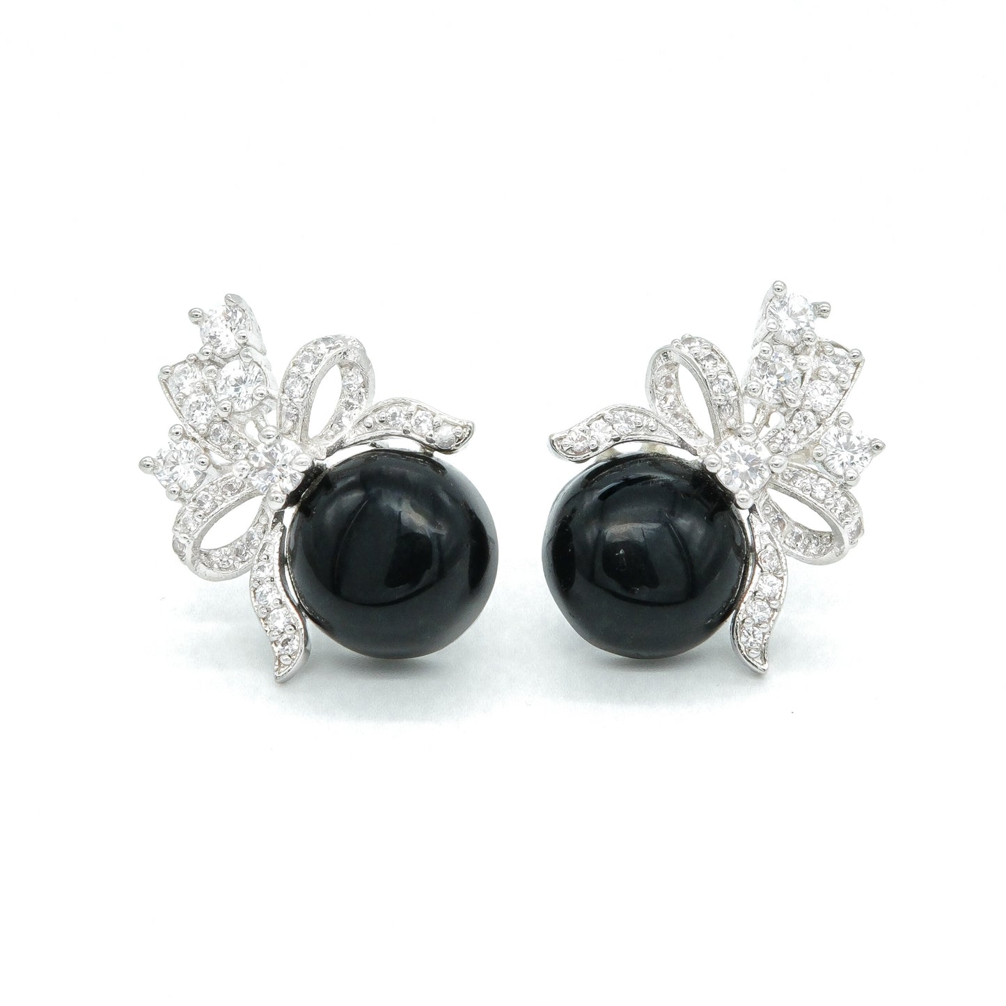 Black Pearl Bow Design Stud Earrings for Women