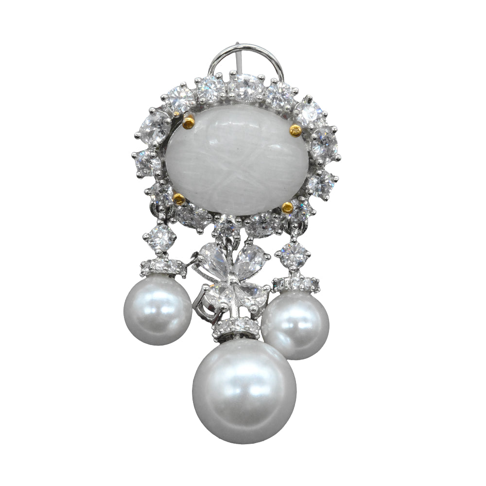White Stone Pearl Drop Earrings