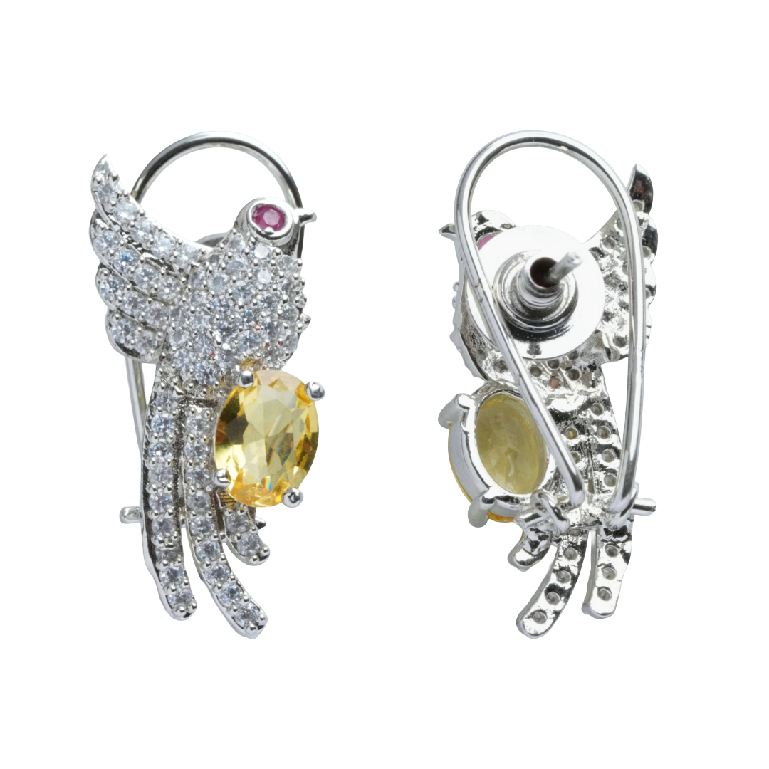 Yellow Stone Bird Design Stud Earrings for Women
