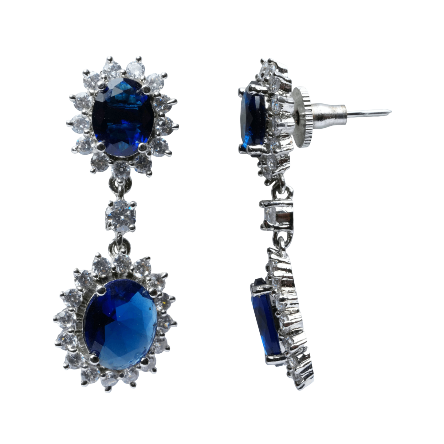 Blue Stone Double Drop Earrings for Women