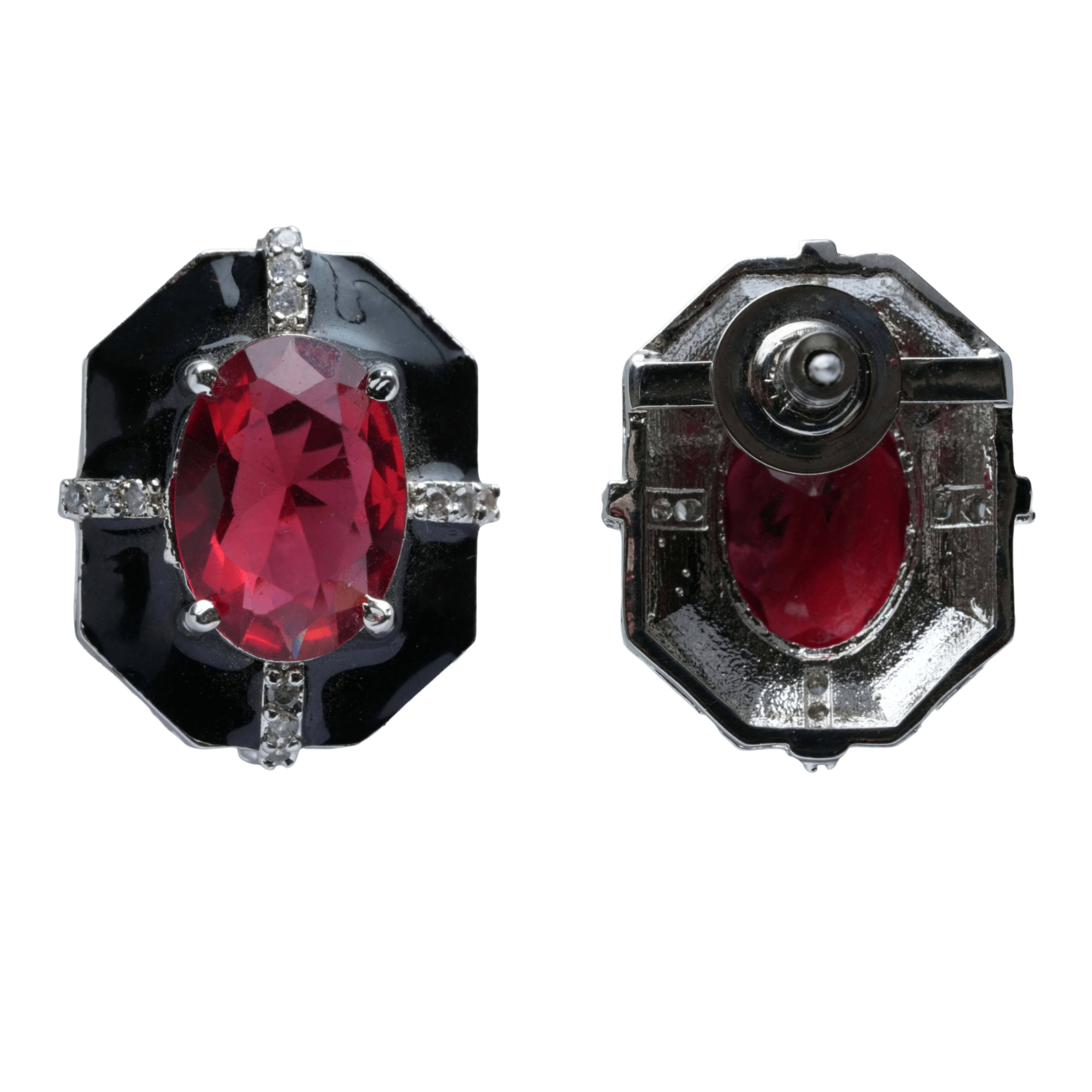 Black Base Red Stone Stud Earrings for Women