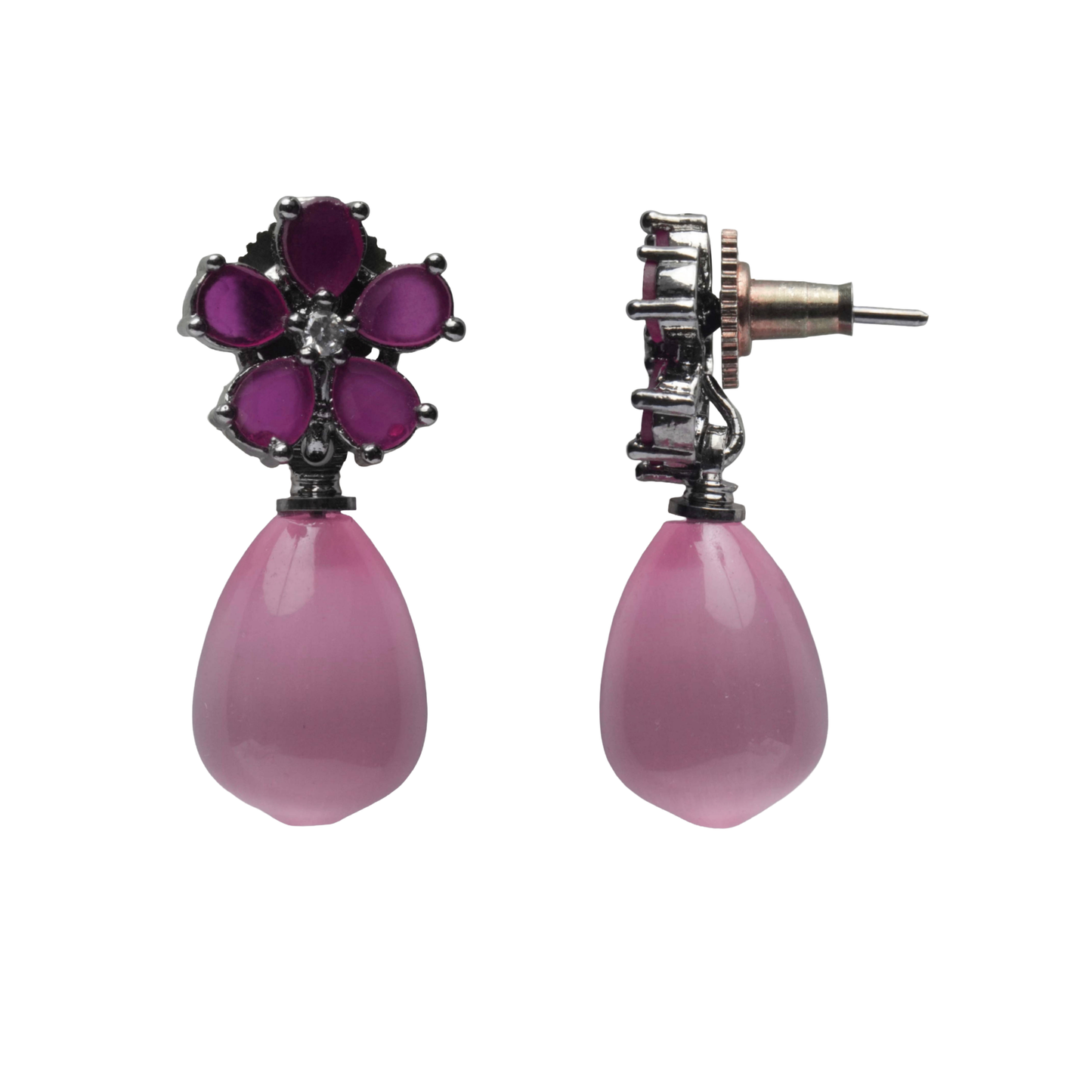 Ruby Tone Floral Drop Earrings for Women