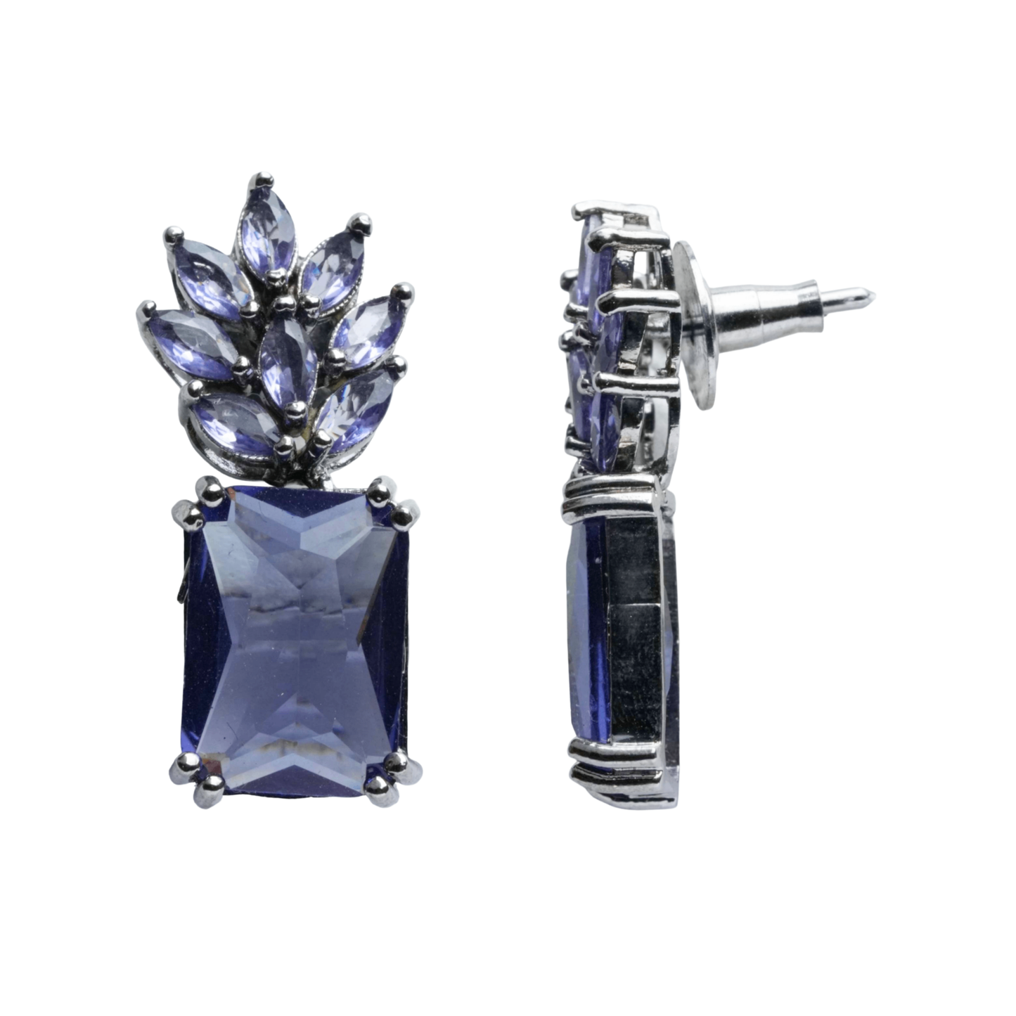 Purple Stone Leaf Design Drop Earrings for Women
