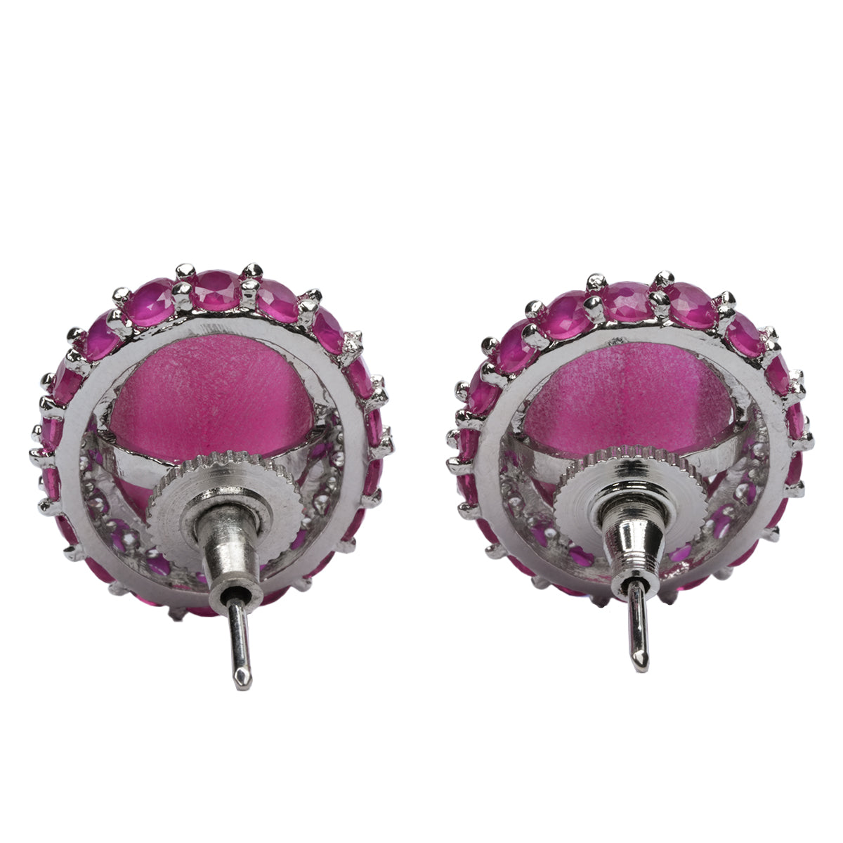 Back view of pink ruby CZ stud earrings with secure closure