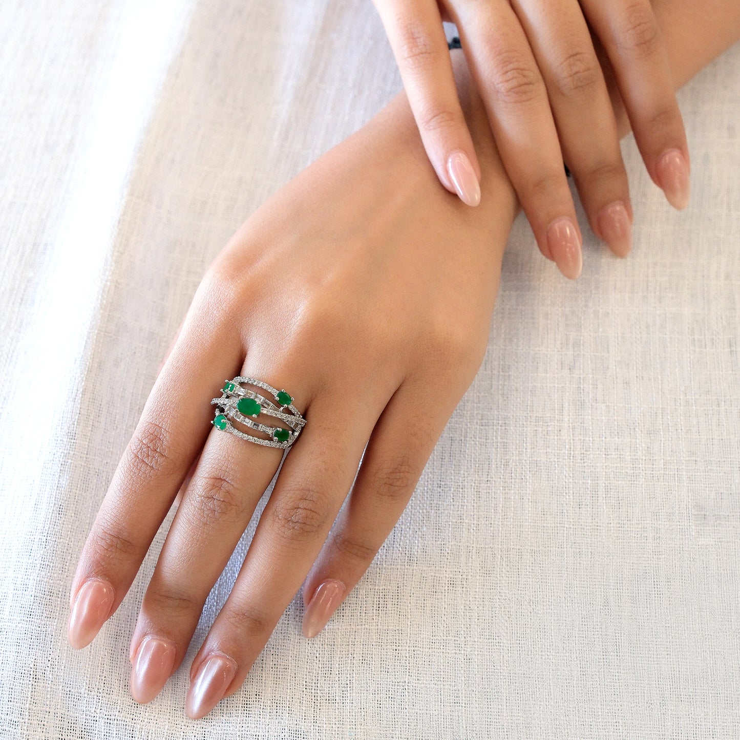 Green Multi Stone American Diamond Ring