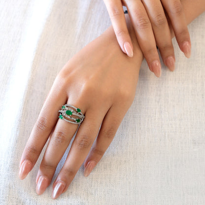 Green Multi Stone American Diamond Ring