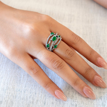 Green Multi Stone American Diamond Ring