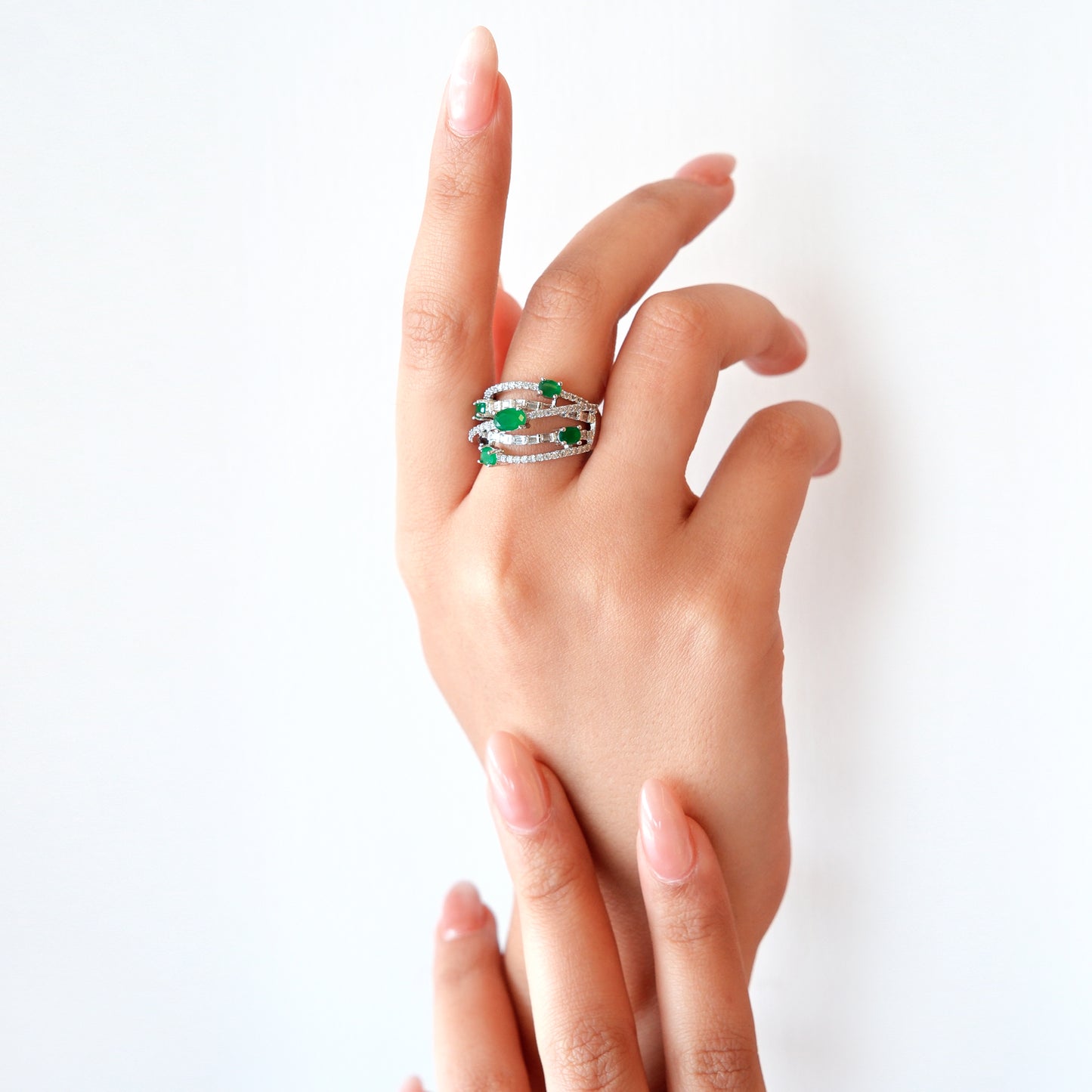 Green Multi Stone American Diamond Ring