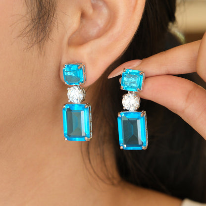 Blue Geometric Drop Earrings