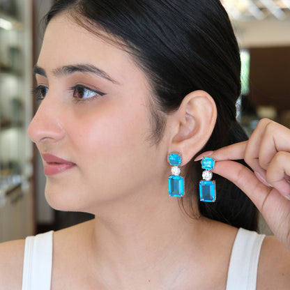 Blue Geometric Drop Earrings