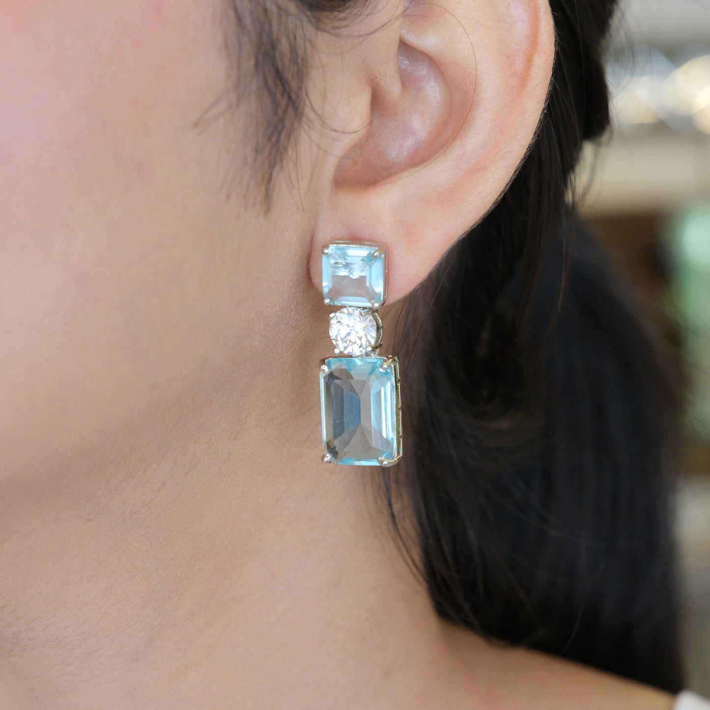 Sky Blue Geometric Drop Earrings