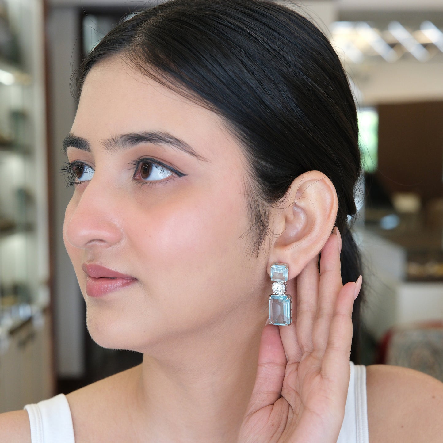 Sky Blue Geometric Drop Earrings
