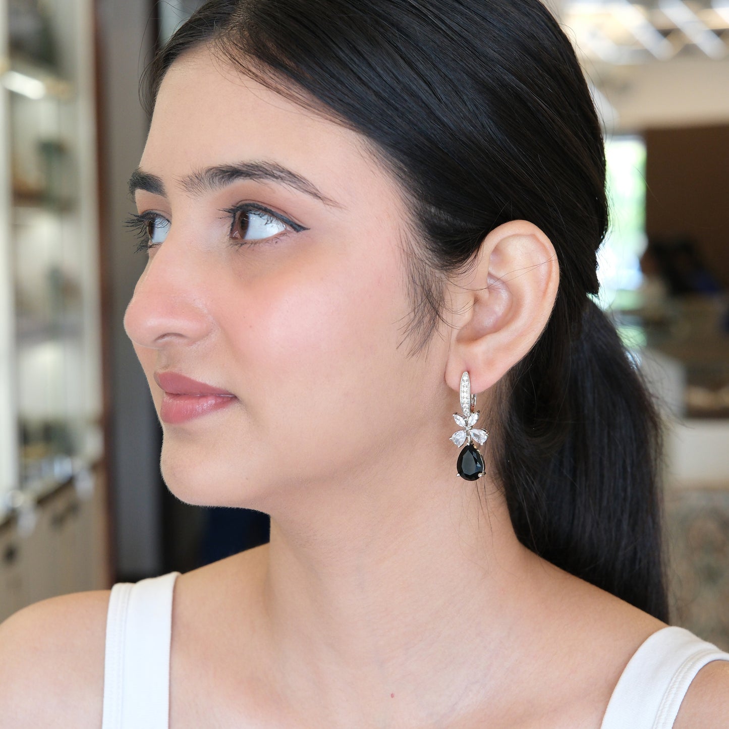 Black Leaf Drop Earrings