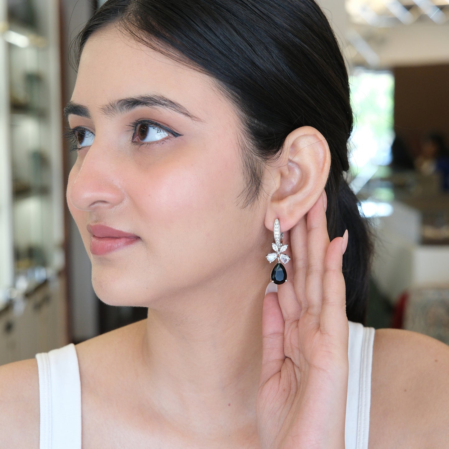 Black Leaf Drop Earrings