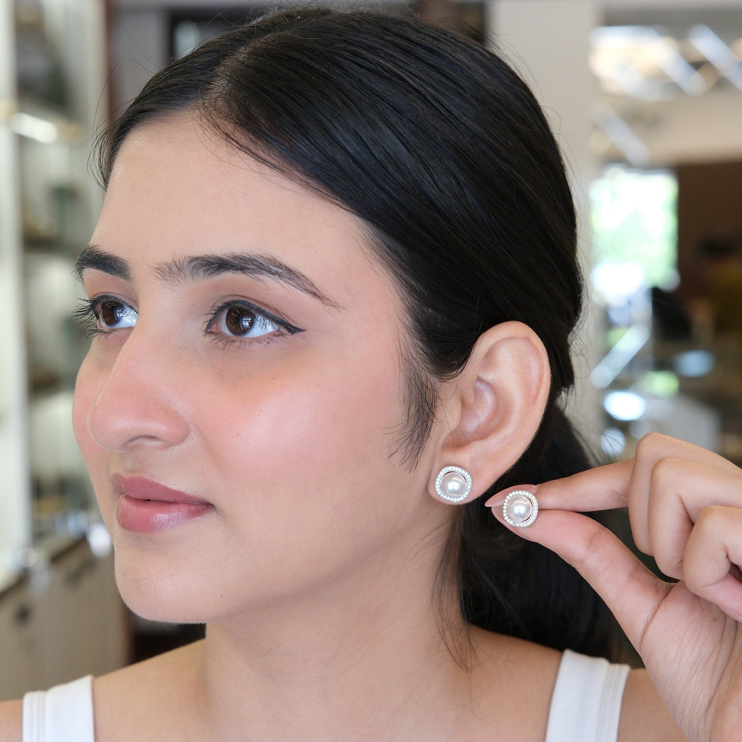Classic Pearl American Diamond Stud Earrings