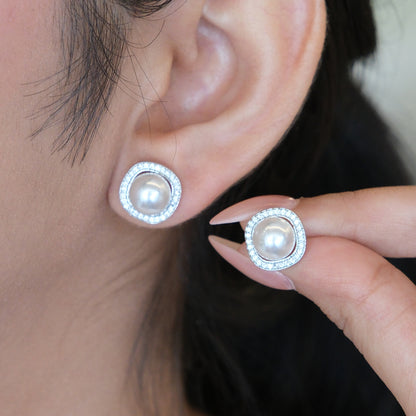 Classic Pearl American Diamond Stud Earrings