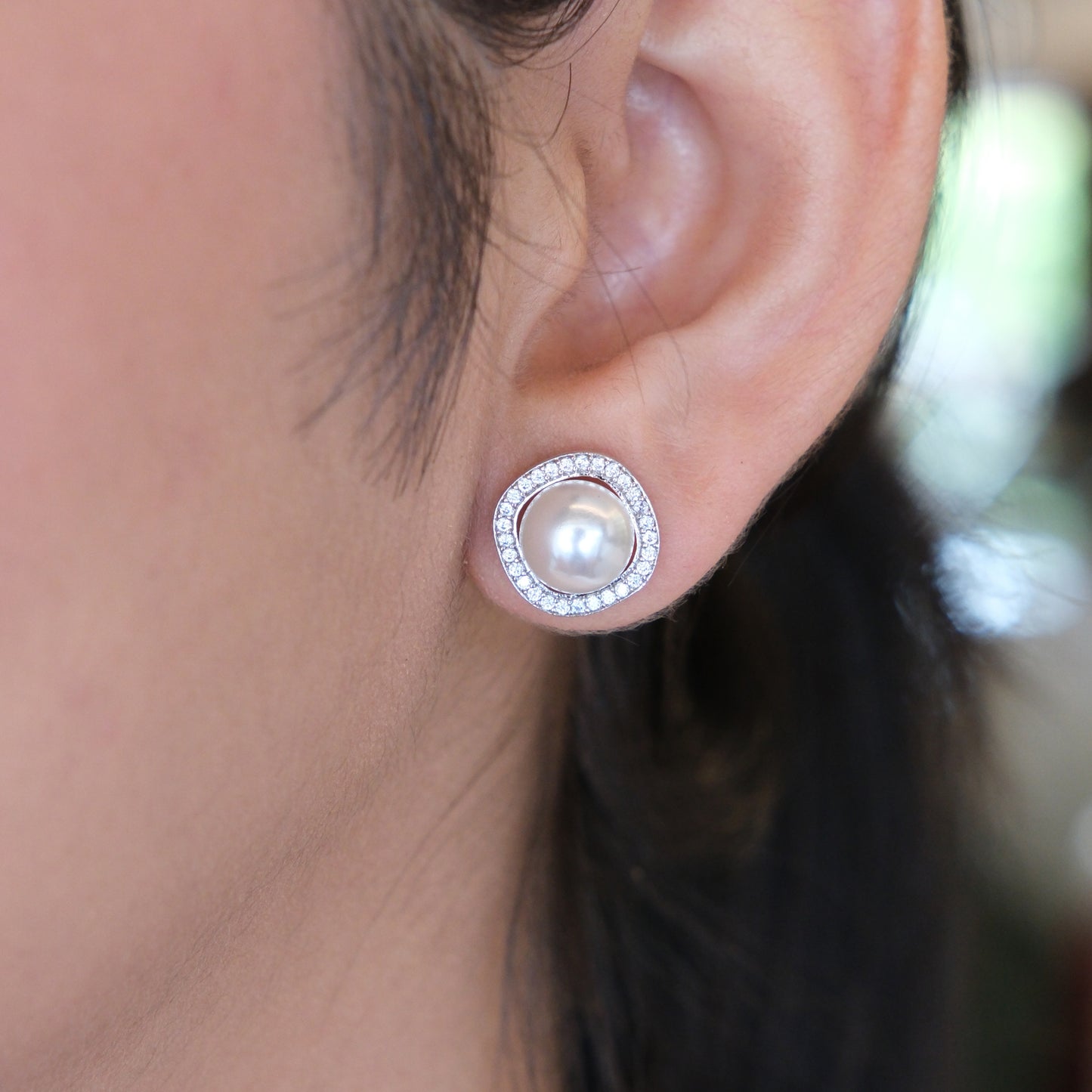 Classic Pearl American Diamond Stud Earrings