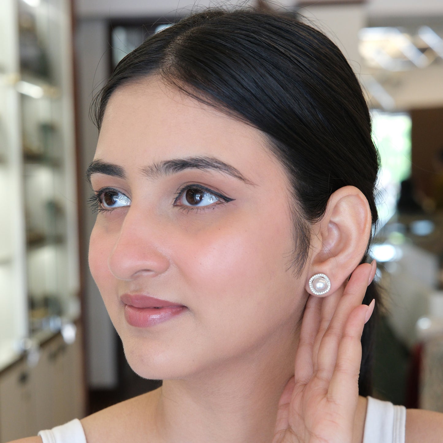 Classic Pearl American Diamond Stud Earrings