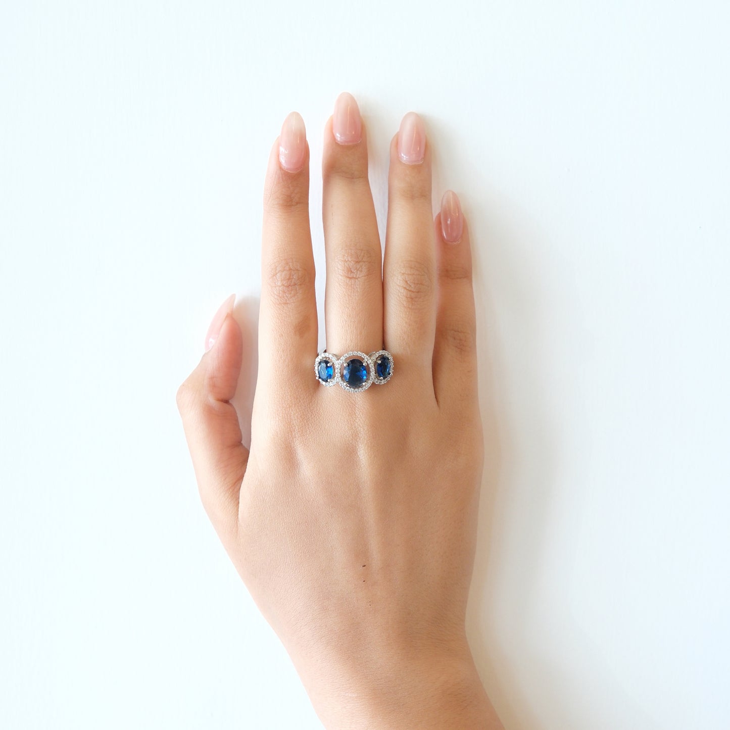 Blue Triple Halo American Diamond Ring