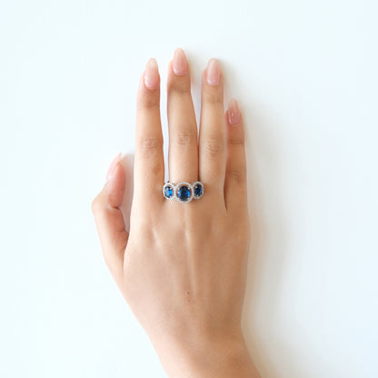 Blue Triple Halo American Diamond Ring