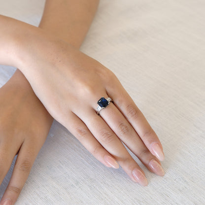 Blue Cushion Halo American Diamond Ring