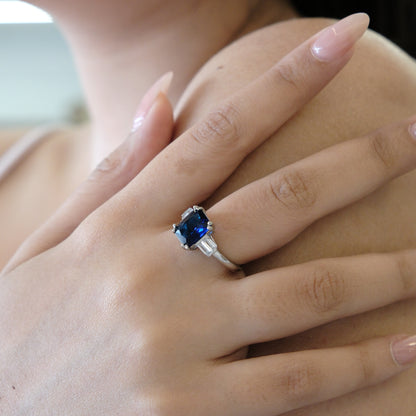 Blue Cushion Halo American Diamond Ring