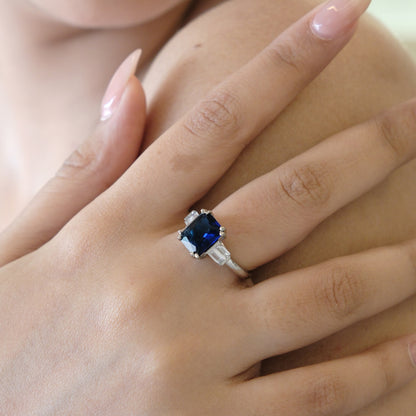 Blue Cushion Halo American Diamond Ring