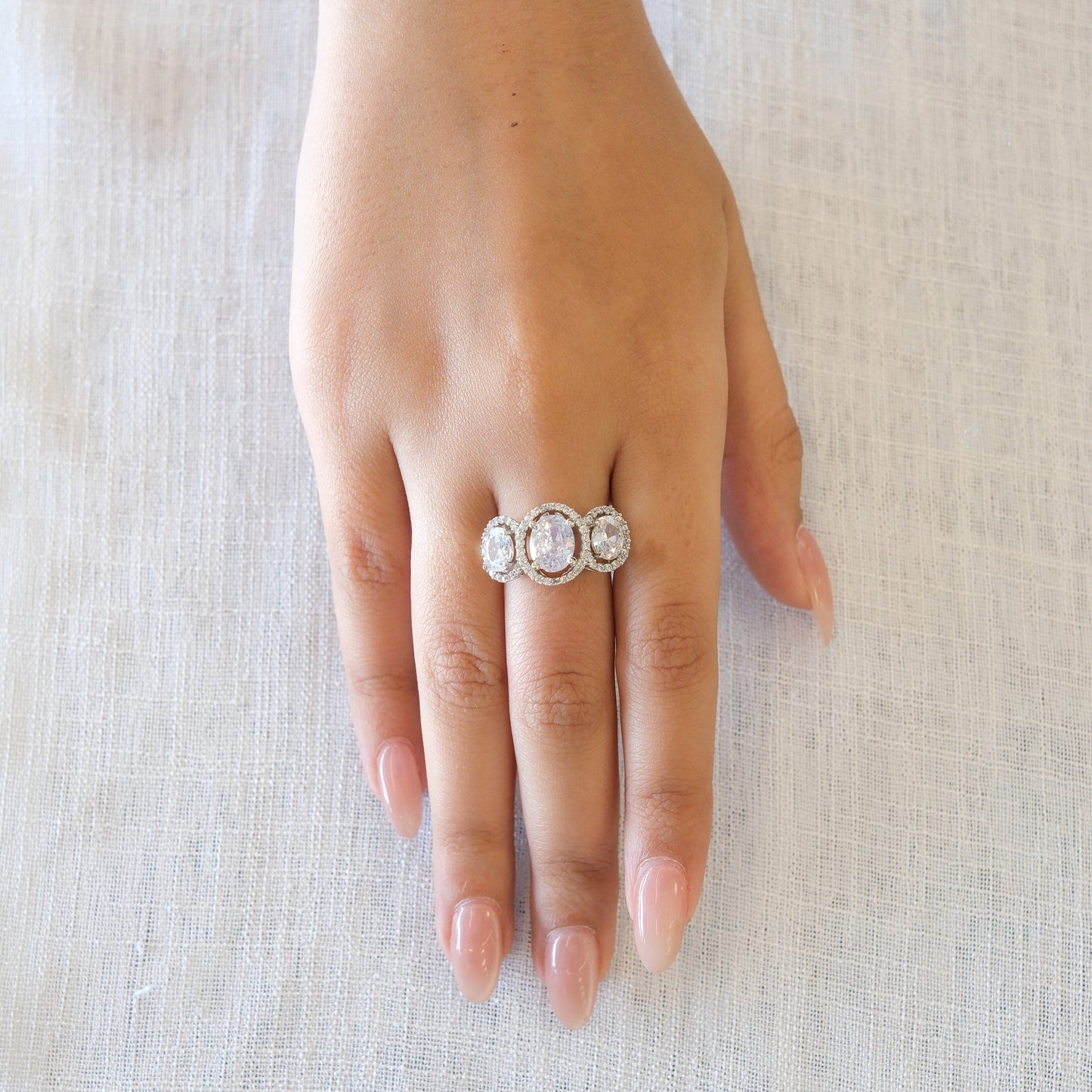 Triple Halo American Diamond Ring