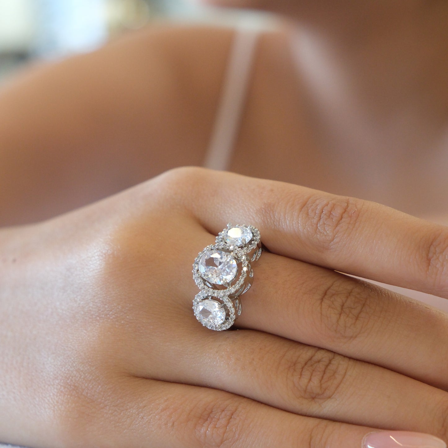 Triple Halo American Diamond Ring