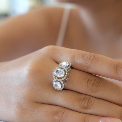 Triple Halo American Diamond Ring