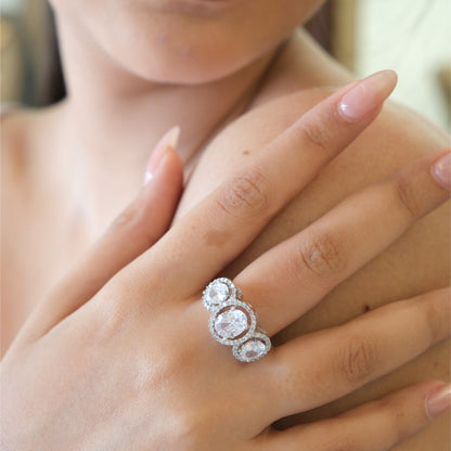 Triple Halo American Diamond Ring