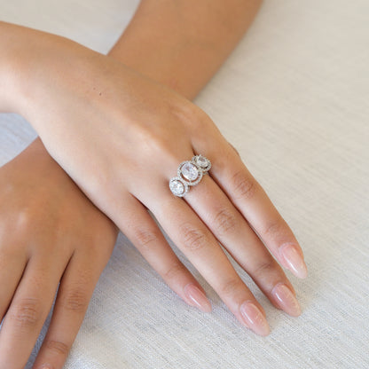 Triple Halo American Diamond Ring