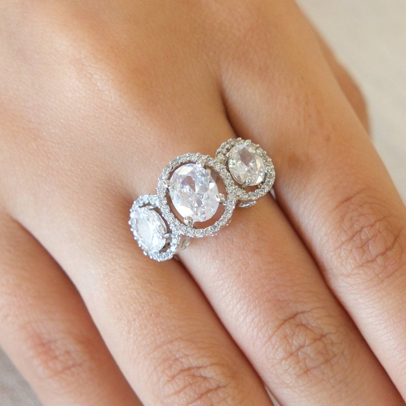 Triple Halo American Diamond Ring