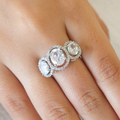 Triple Halo American Diamond Ring