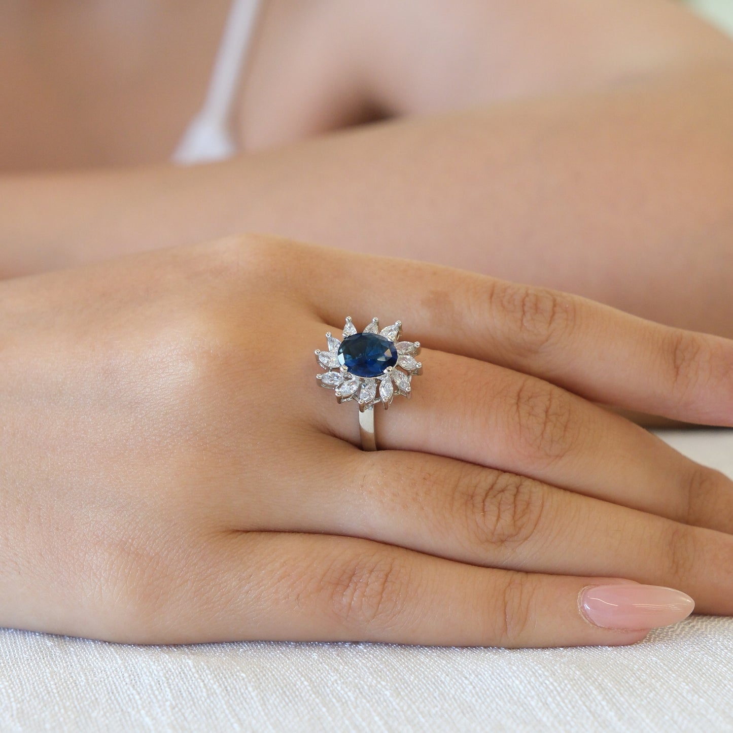 Blue Centre Band American Diamond Ring