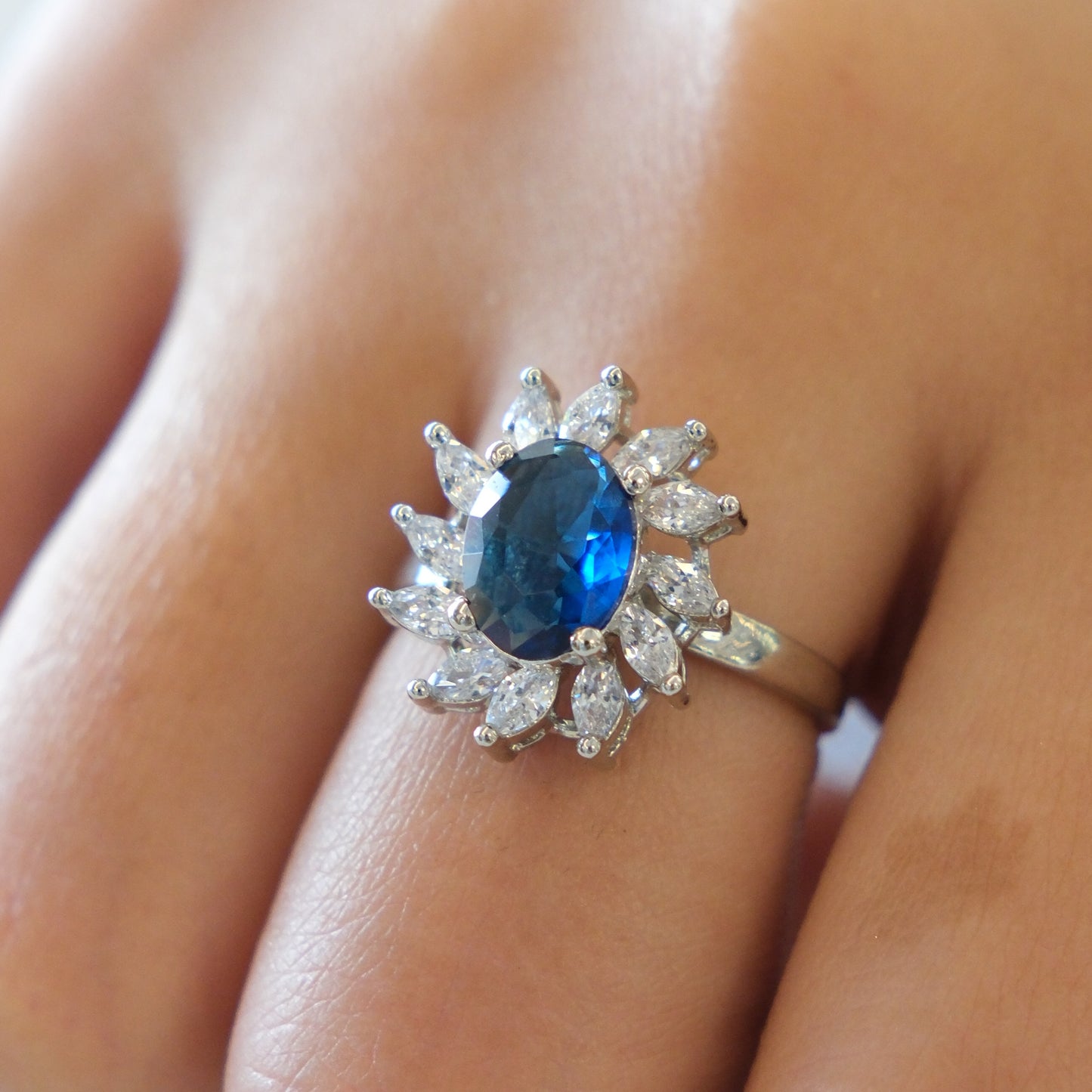 Blue Centre Band American Diamond Ring