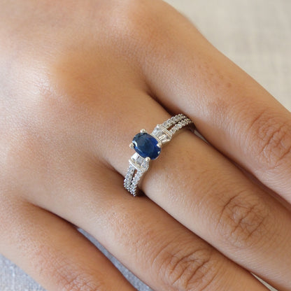 Blue Oval Stone American Diamond Ring