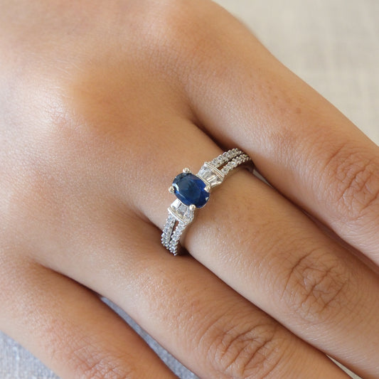 Blue Oval Stone American Diamond Ring