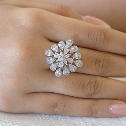 Floral Petal American Diamond Ring
