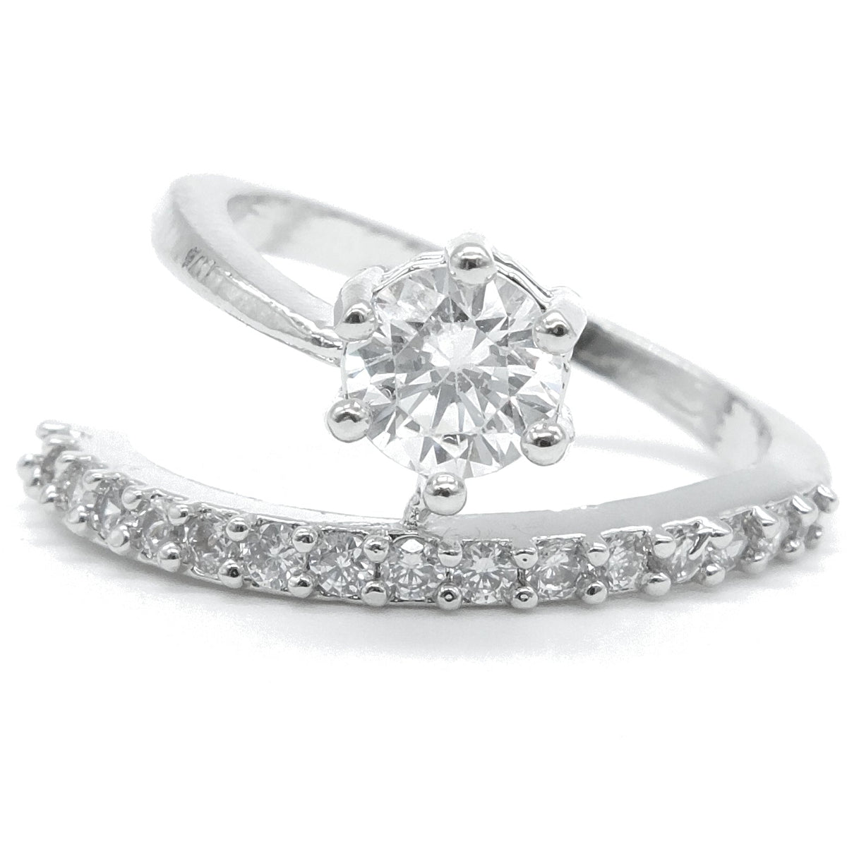 Silver Plated Green American Diamond Solitaire Ring