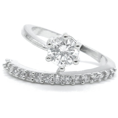 Silver Plated Green American Diamond Solitaire Ring