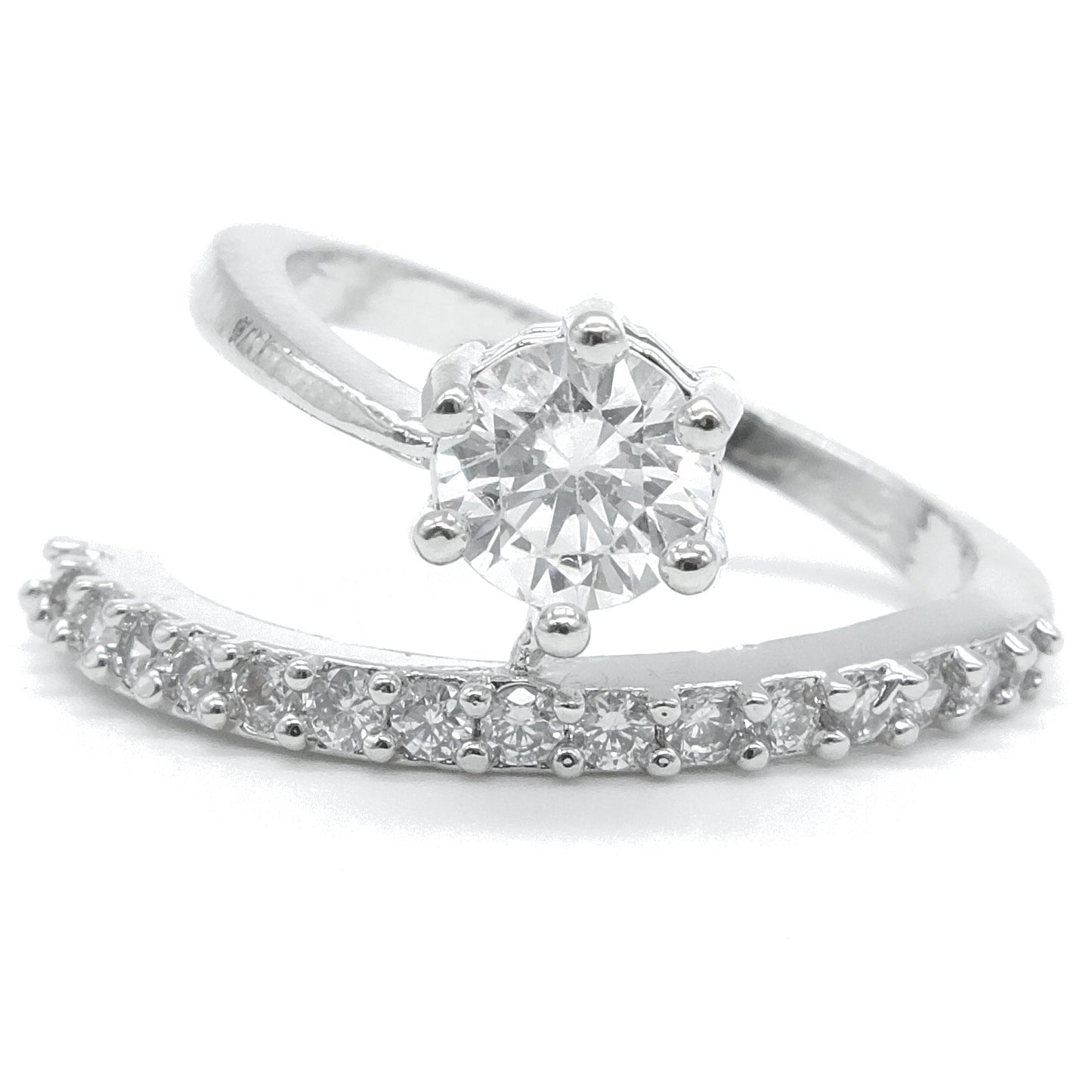 Silver Plated American Diamond Solitaire Ring
