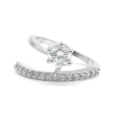 Silver Plated Green American Diamond Solitaire Ring